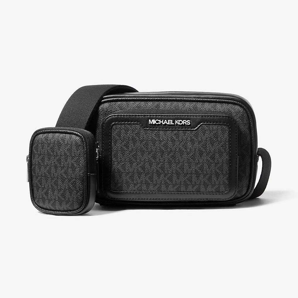 Michael Kors Cooper Signature Logo Camera Crossbody Bag With Pouch Black
