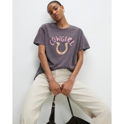Brown Short Sleeve Cowgirl Horseshoe T-Shirt