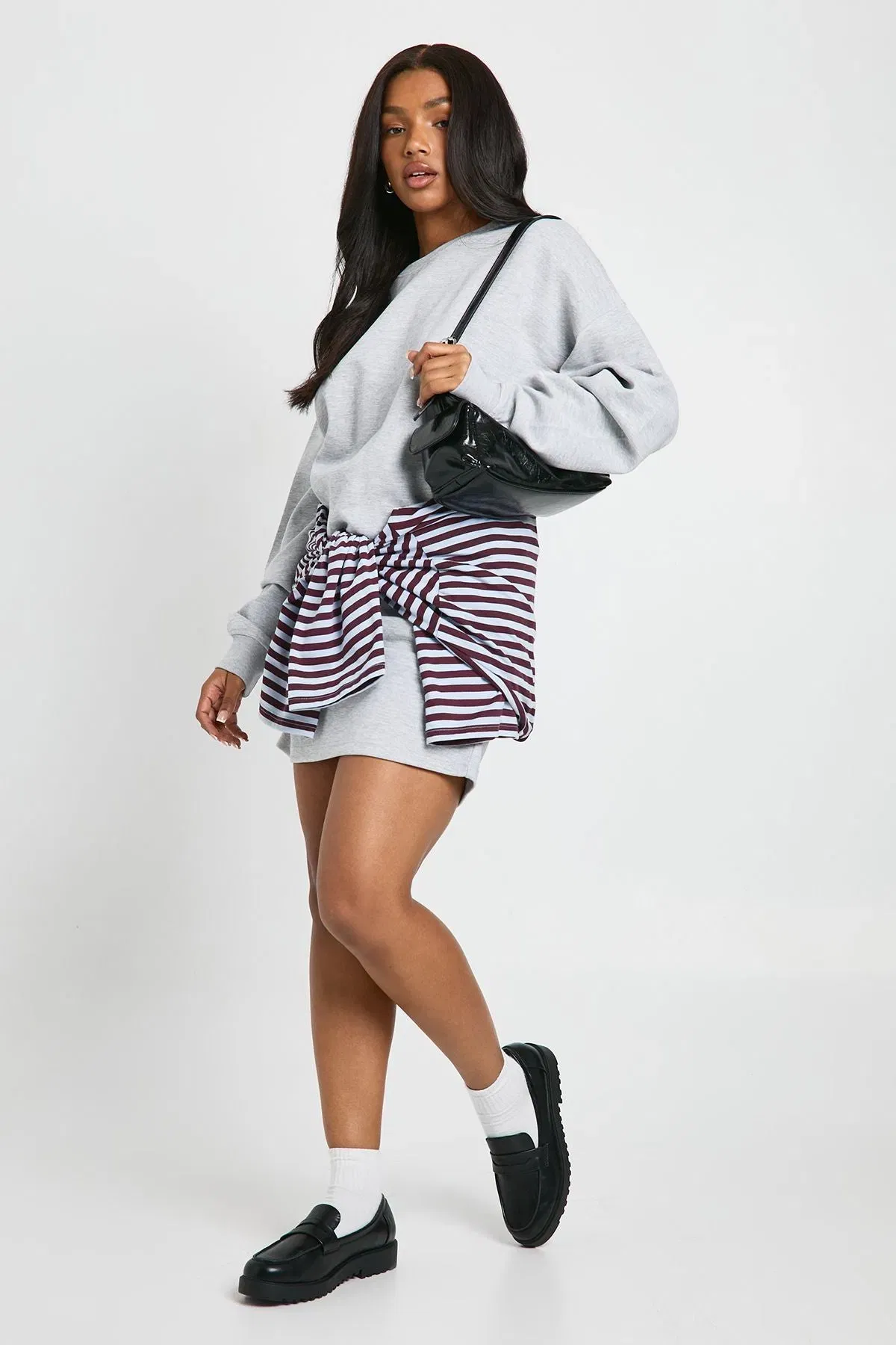 Ruched Waist Long Sleeve Sweat Dress