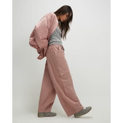 Pink Barrel Leg Cargo Trousers