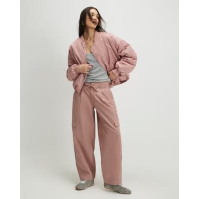 Pink Barrel Leg Cargo Trousers