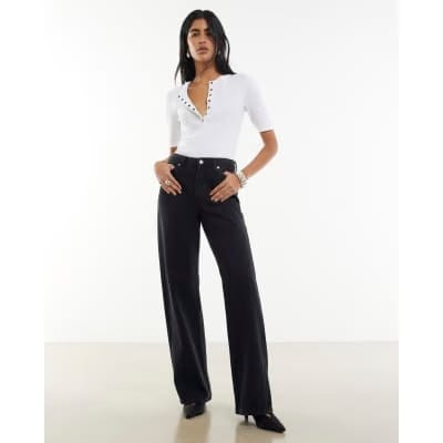 Black High Waisted Relaxed Straight Leg Jeans