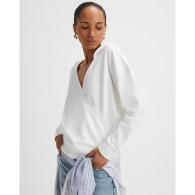 Cream Long Sleeve Wrap Front Hoodie