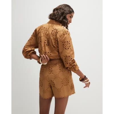 Brown Poplin Broderie Shorts