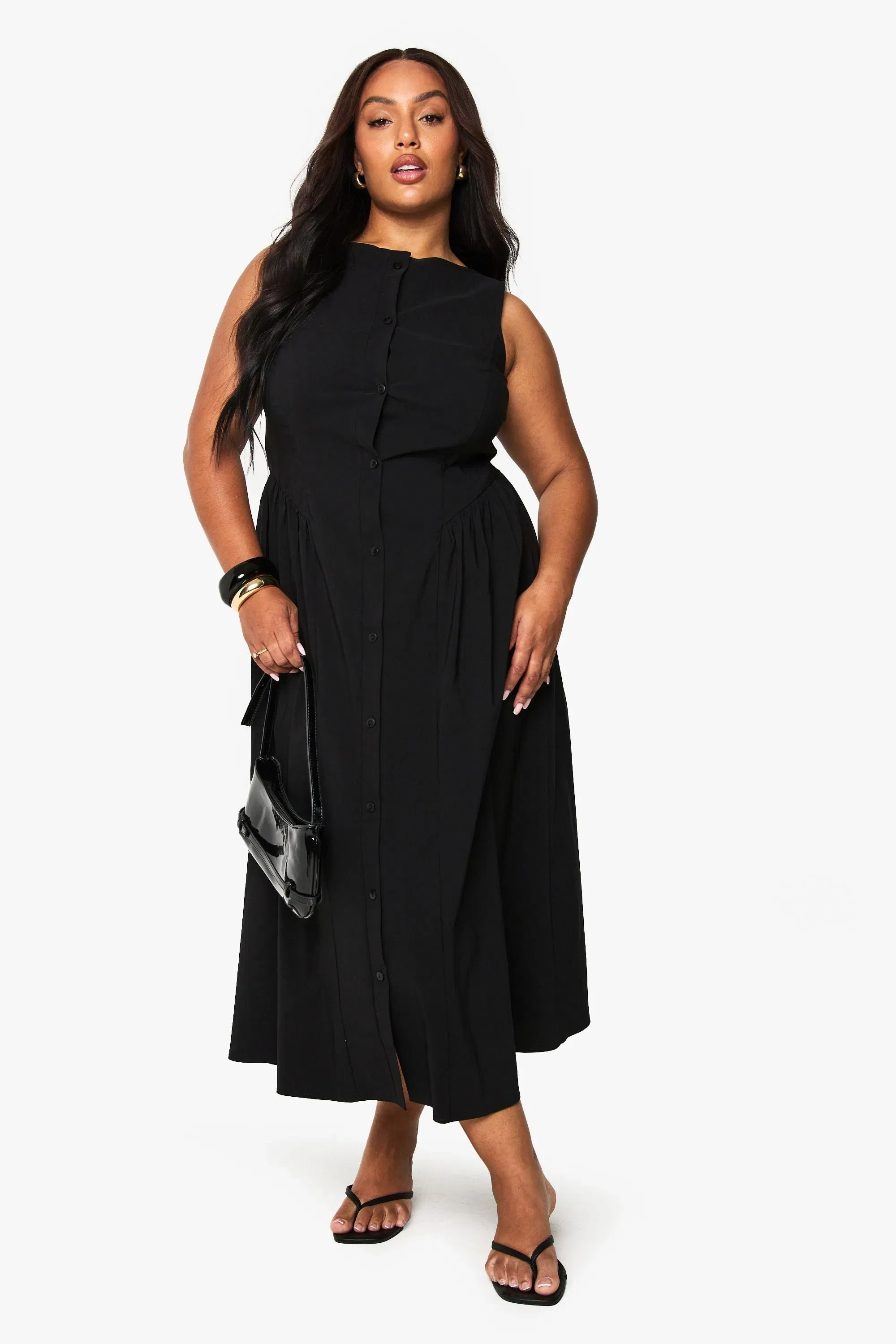 Plus button down midaxi skater dress