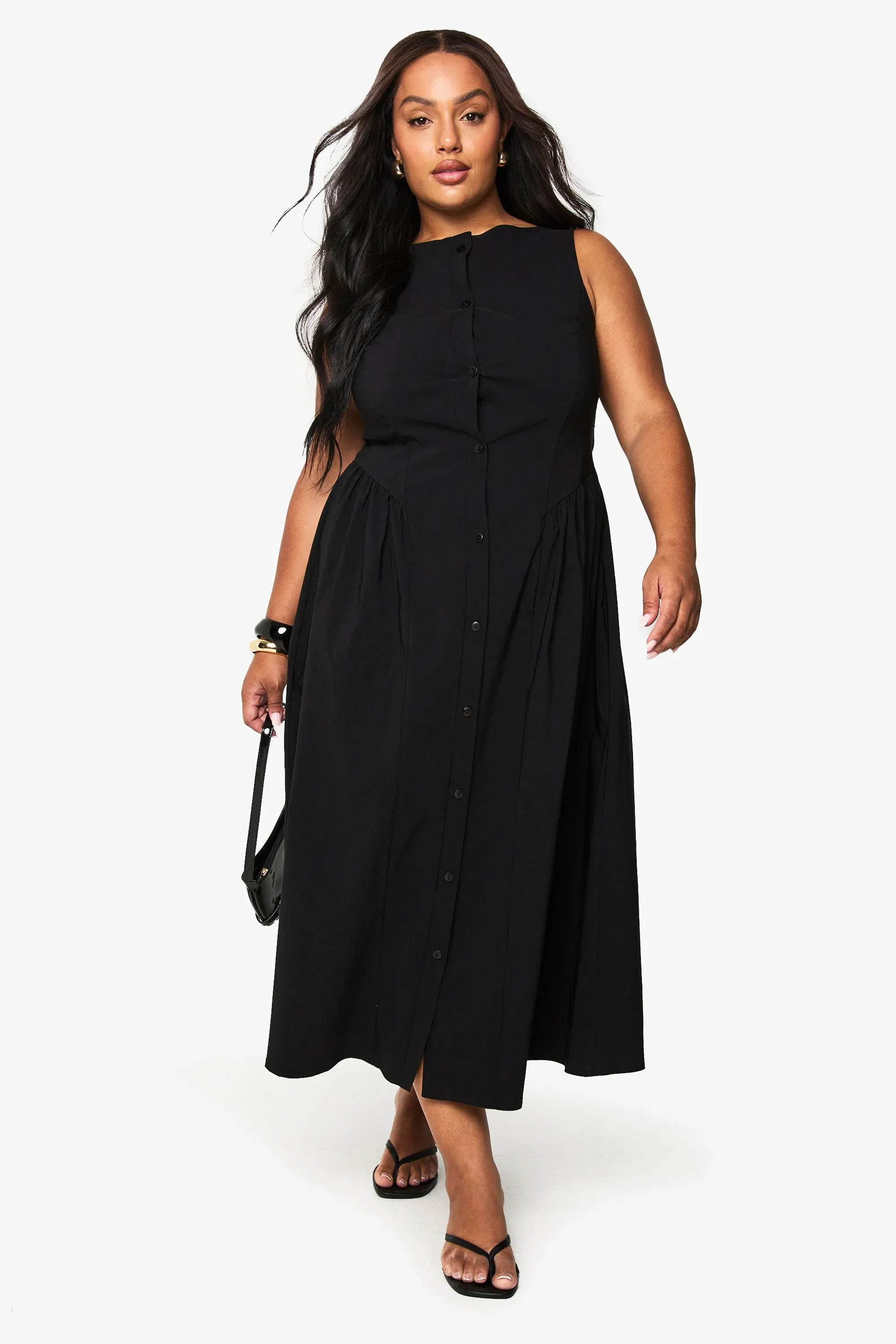 Plus button down midaxi skater dress