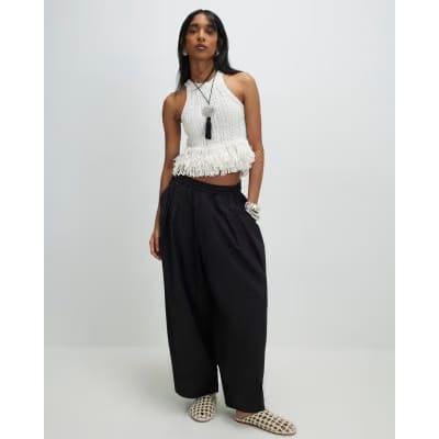 Cream Knitted Fringe Trim Vest Top