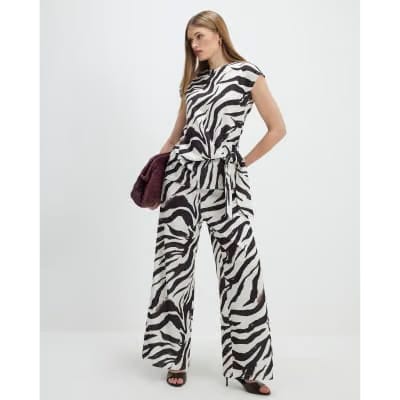 White Zebra Print Tie Side Top