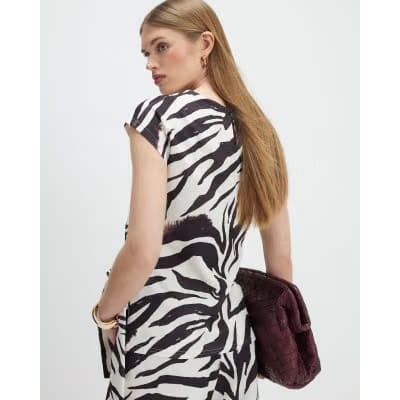White Zebra Print Tie Side Top