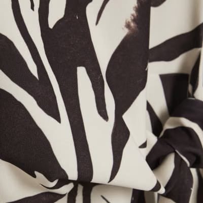 White Zebra Print Tie Side Top