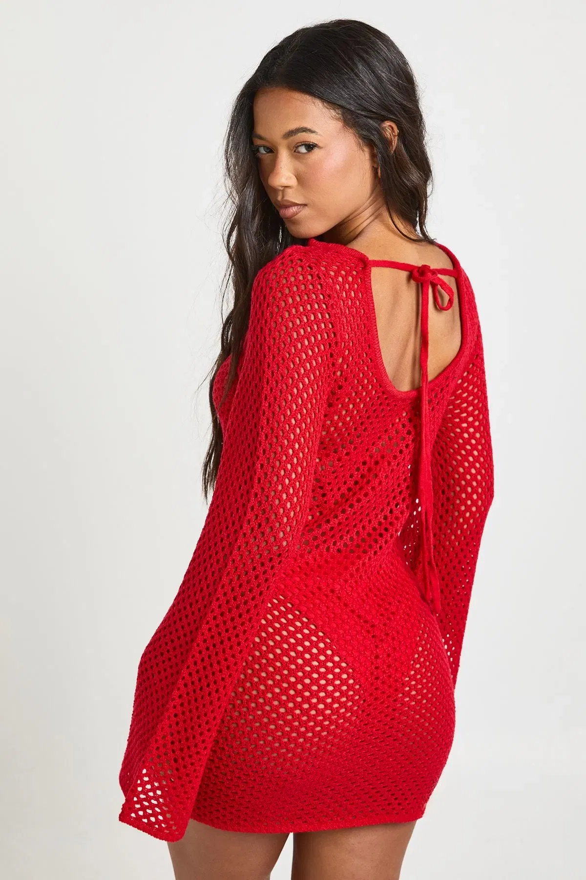Crochet Flare Sleeve Mini Dress