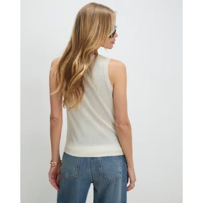 Cream Linen Blend Knitted Vest Top