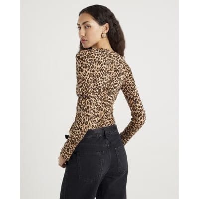 Brown Leopard Print Long Sleeve Fitted Top