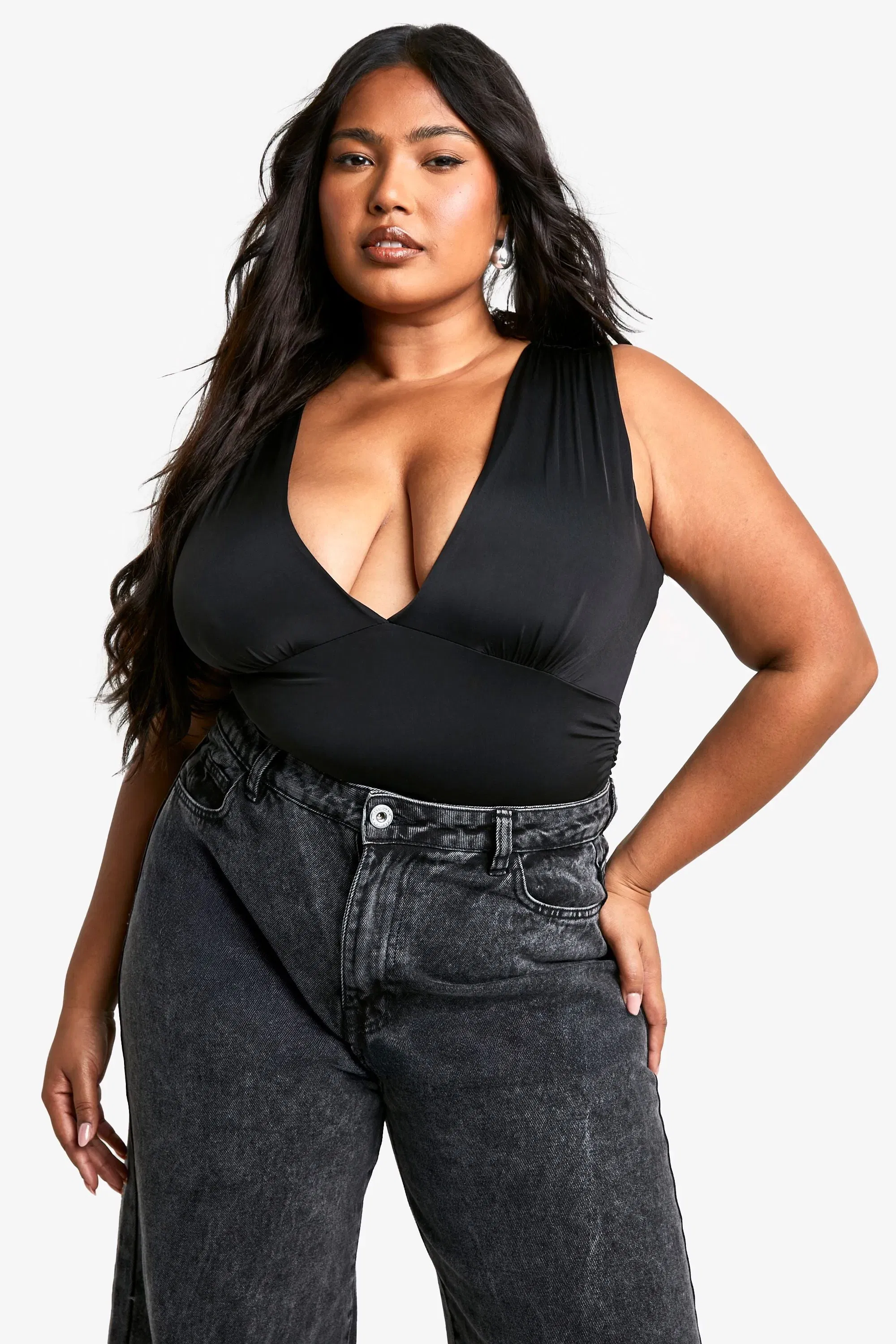 Plus Slinky Plunge Sleeveless Bodysuit