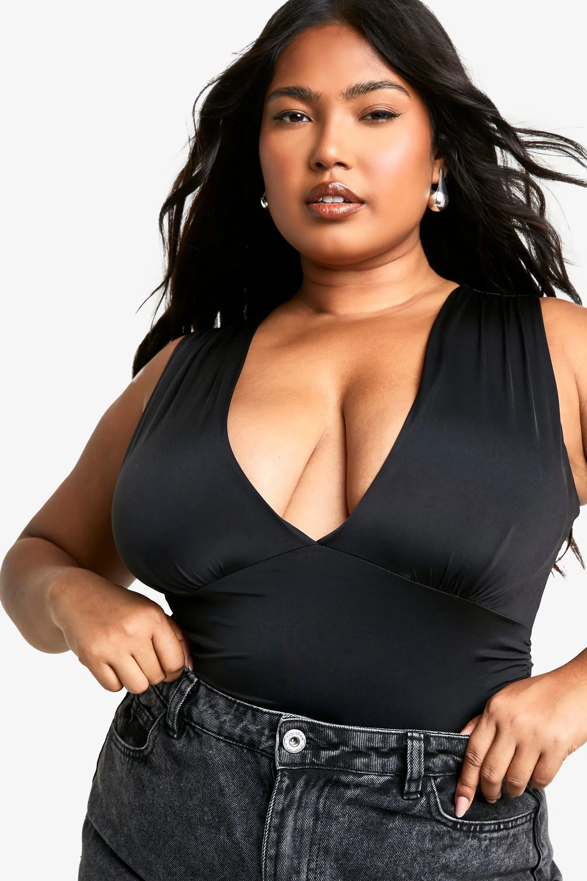 Plus Slinky Plunge Sleeveless Bodysuit
