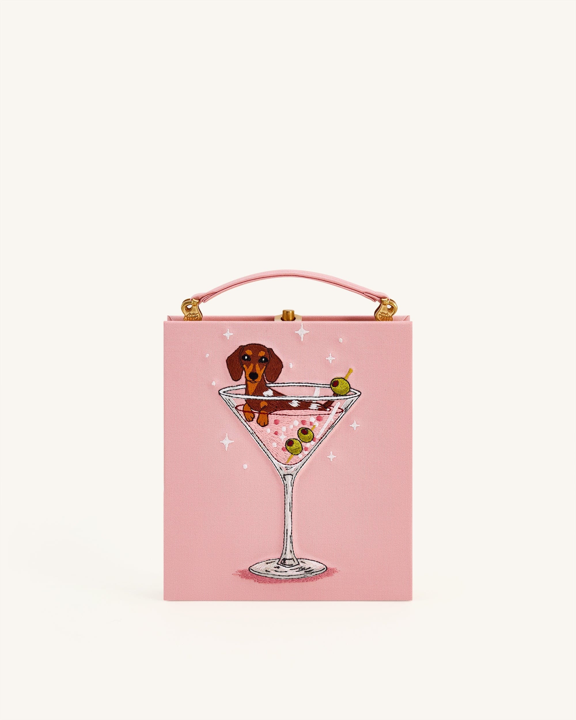 Taya Wine Glass Puppy Pattern Book Shape Clutch Bag - Black