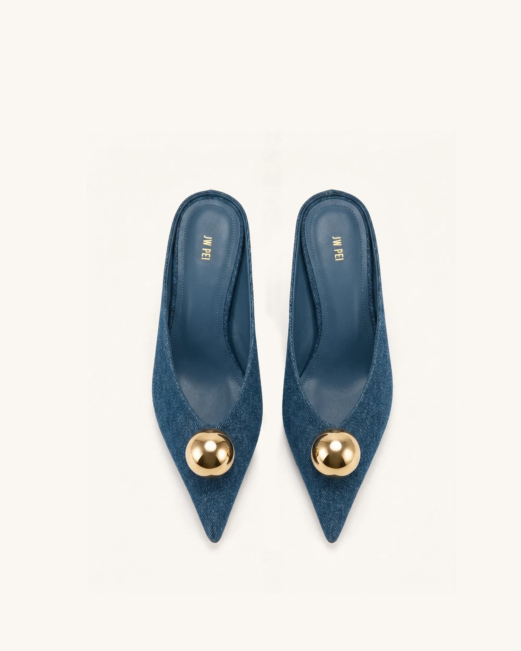 Helena Gold Sphere Pointed Toe Mules - Silver