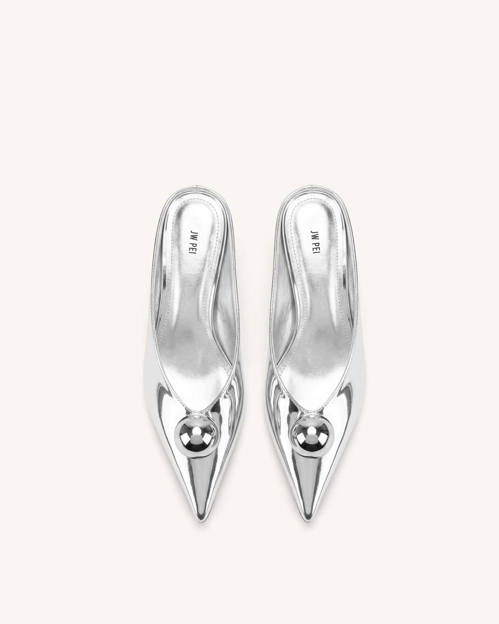 Helena Gold Sphere Pointed Toe Mules - Silver
