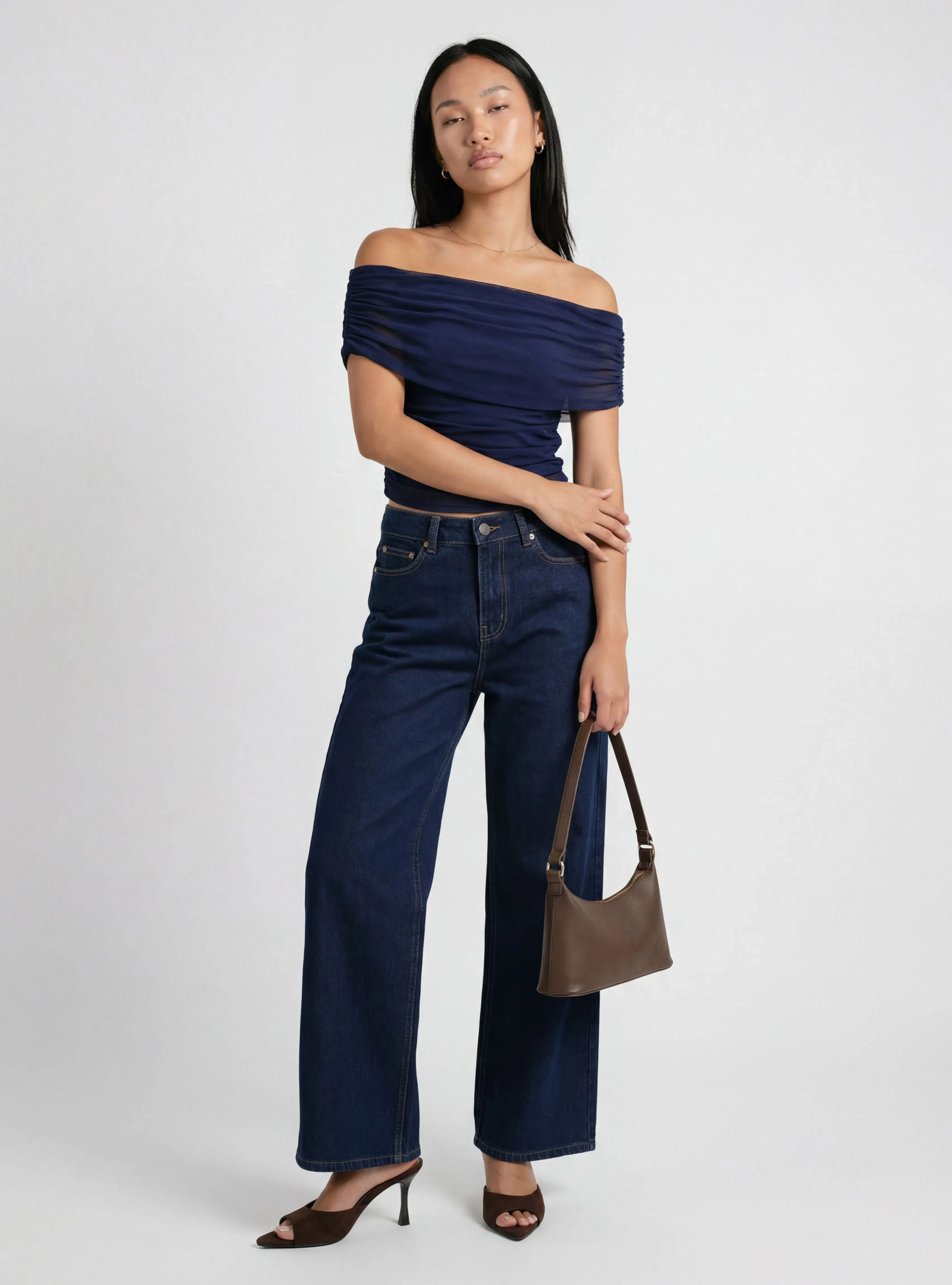 Plus Mesh Bardot Ruched Top