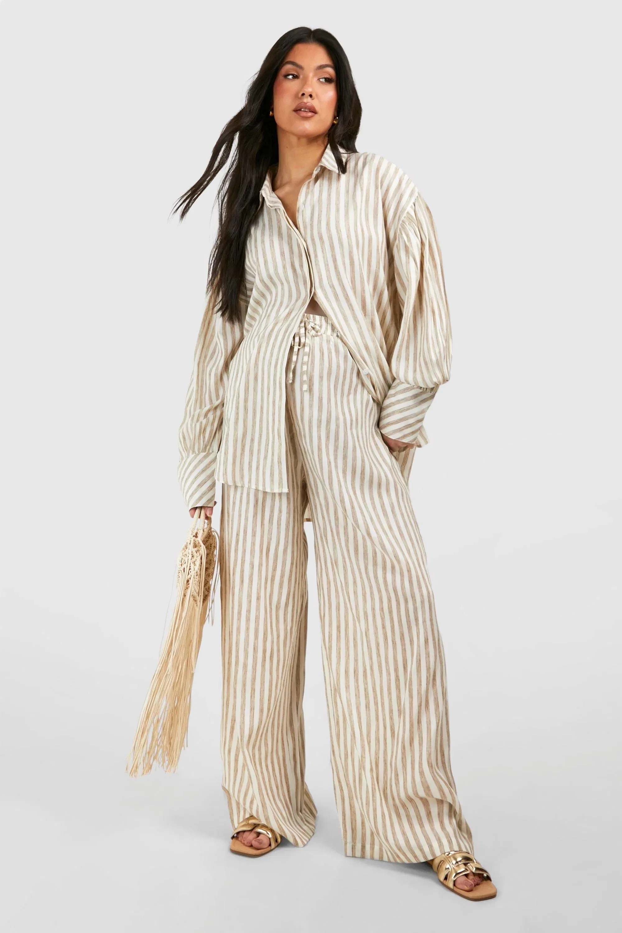 Maternity Linen Look Stripe Straight Leg Trouser