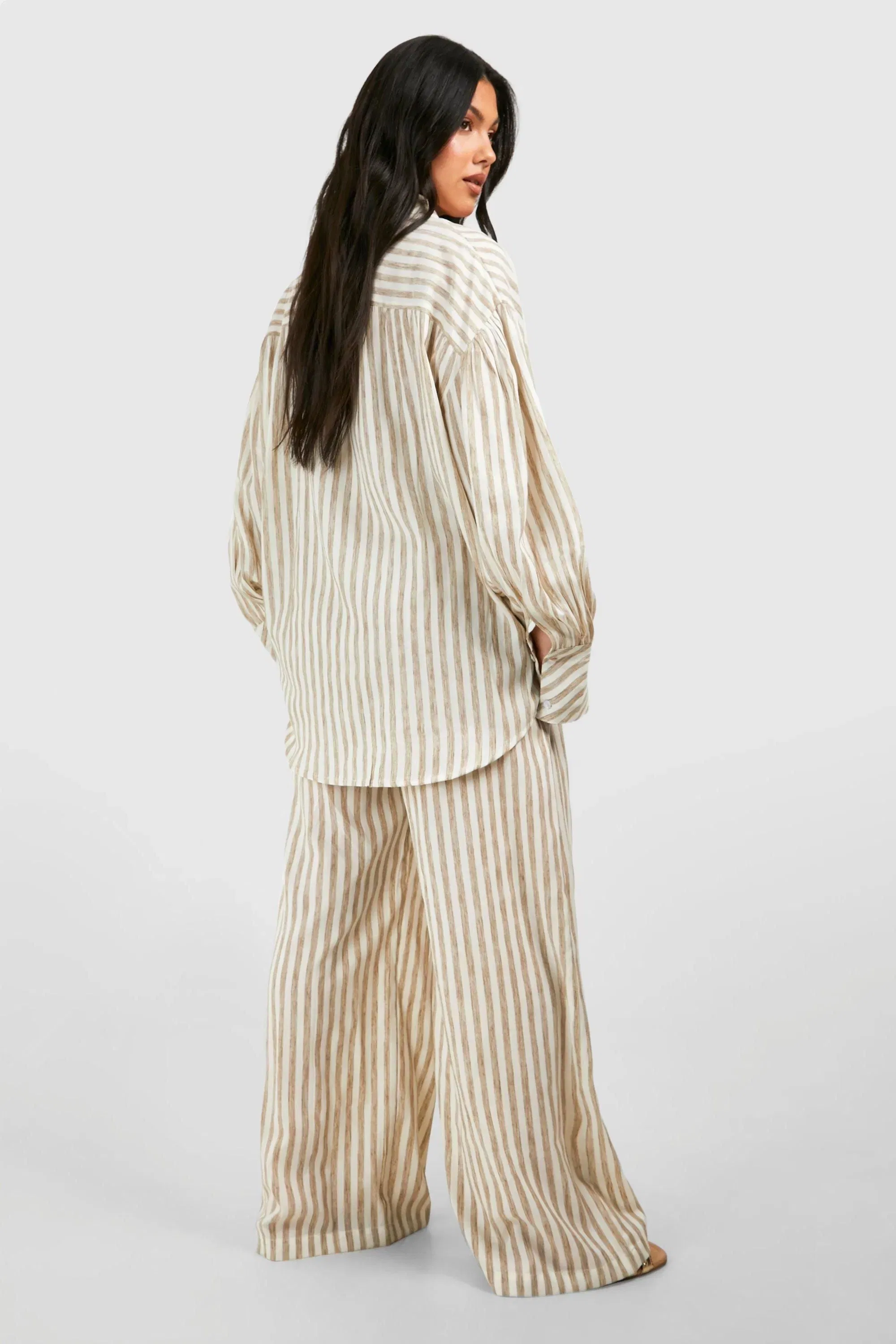 Maternity Linen Look Stripe Straight Leg Trouser