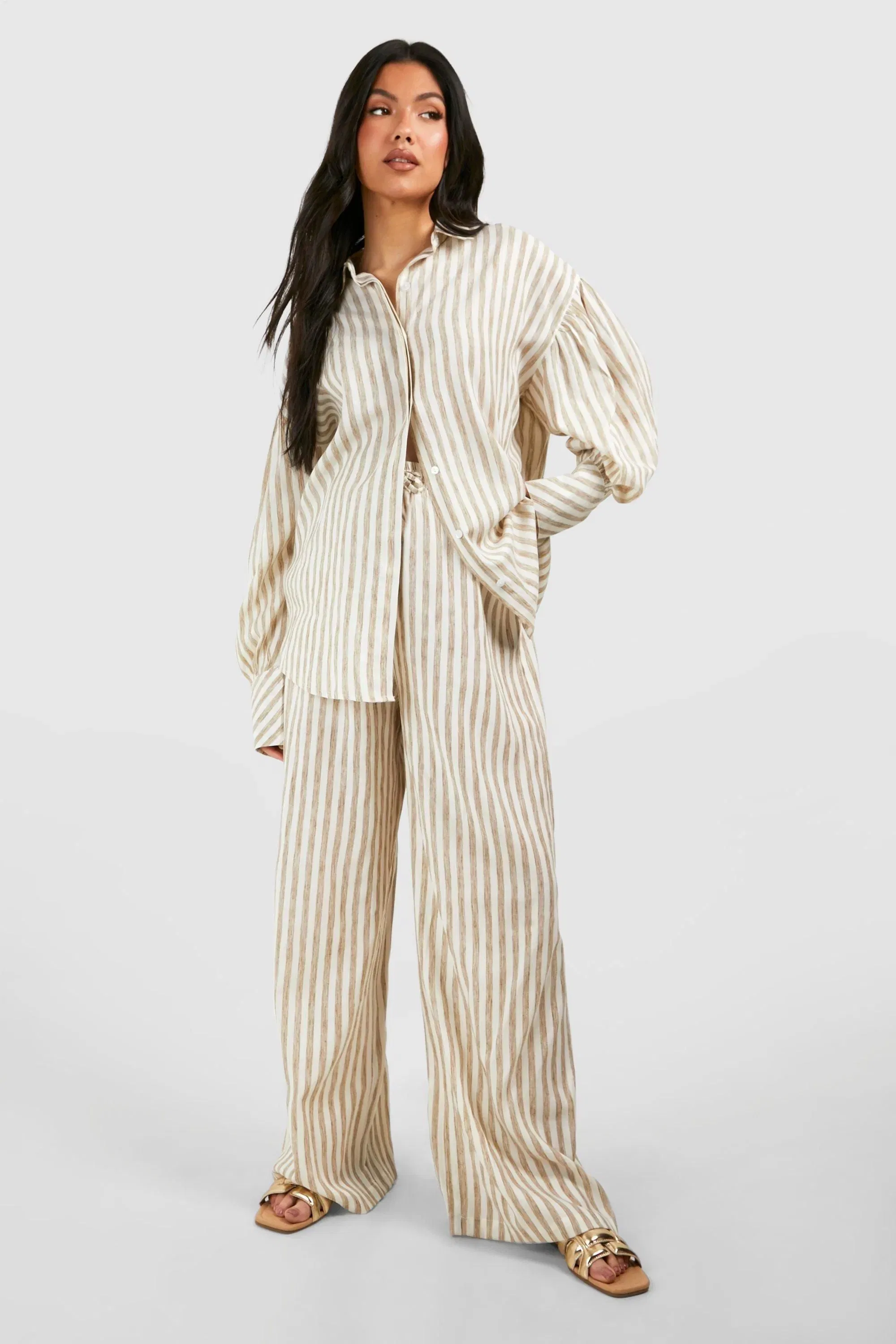 Maternity Linen Look Stripe Straight Leg Trouser