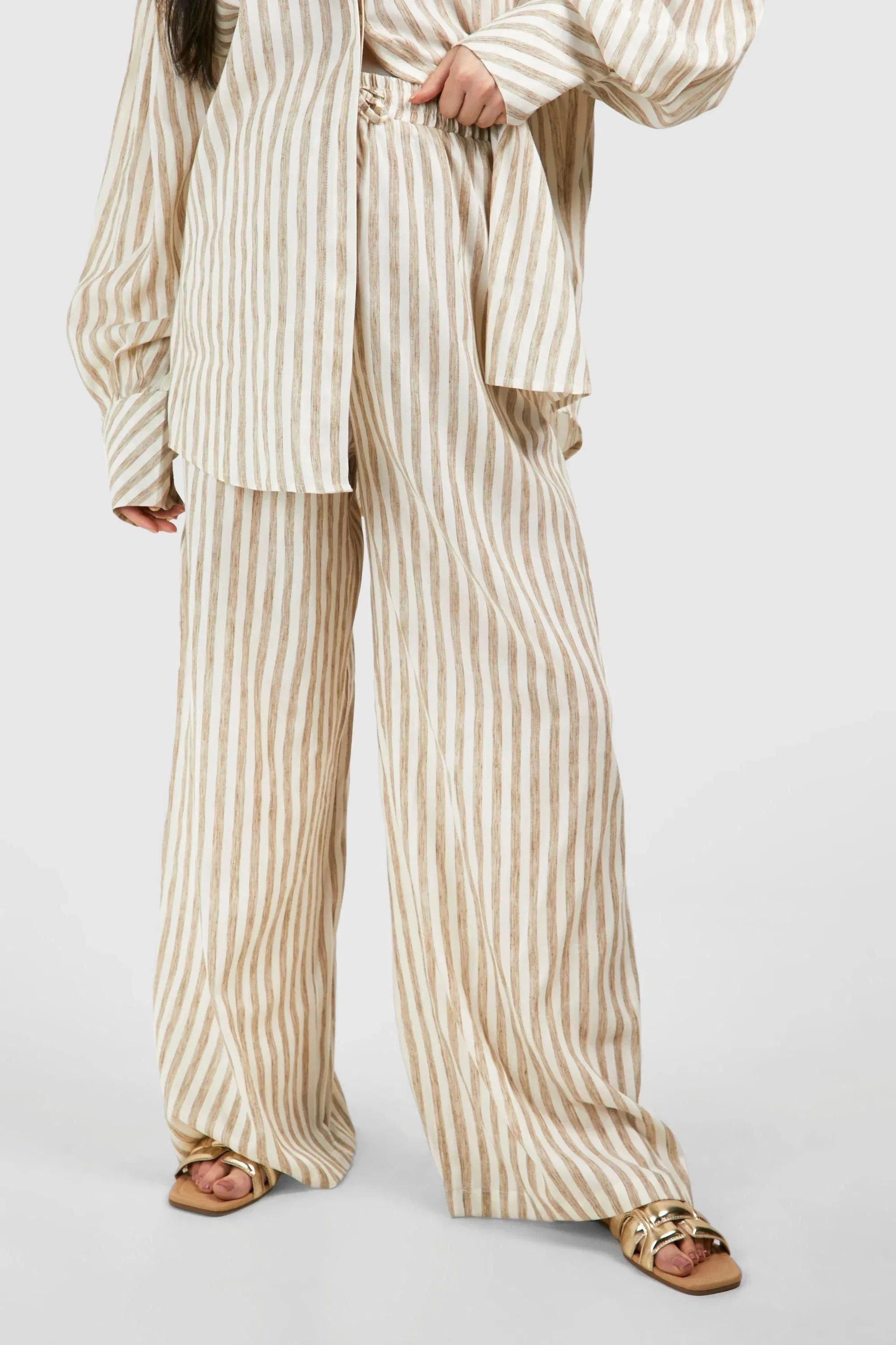 Maternity Linen Look Stripe Straight Leg Trouser