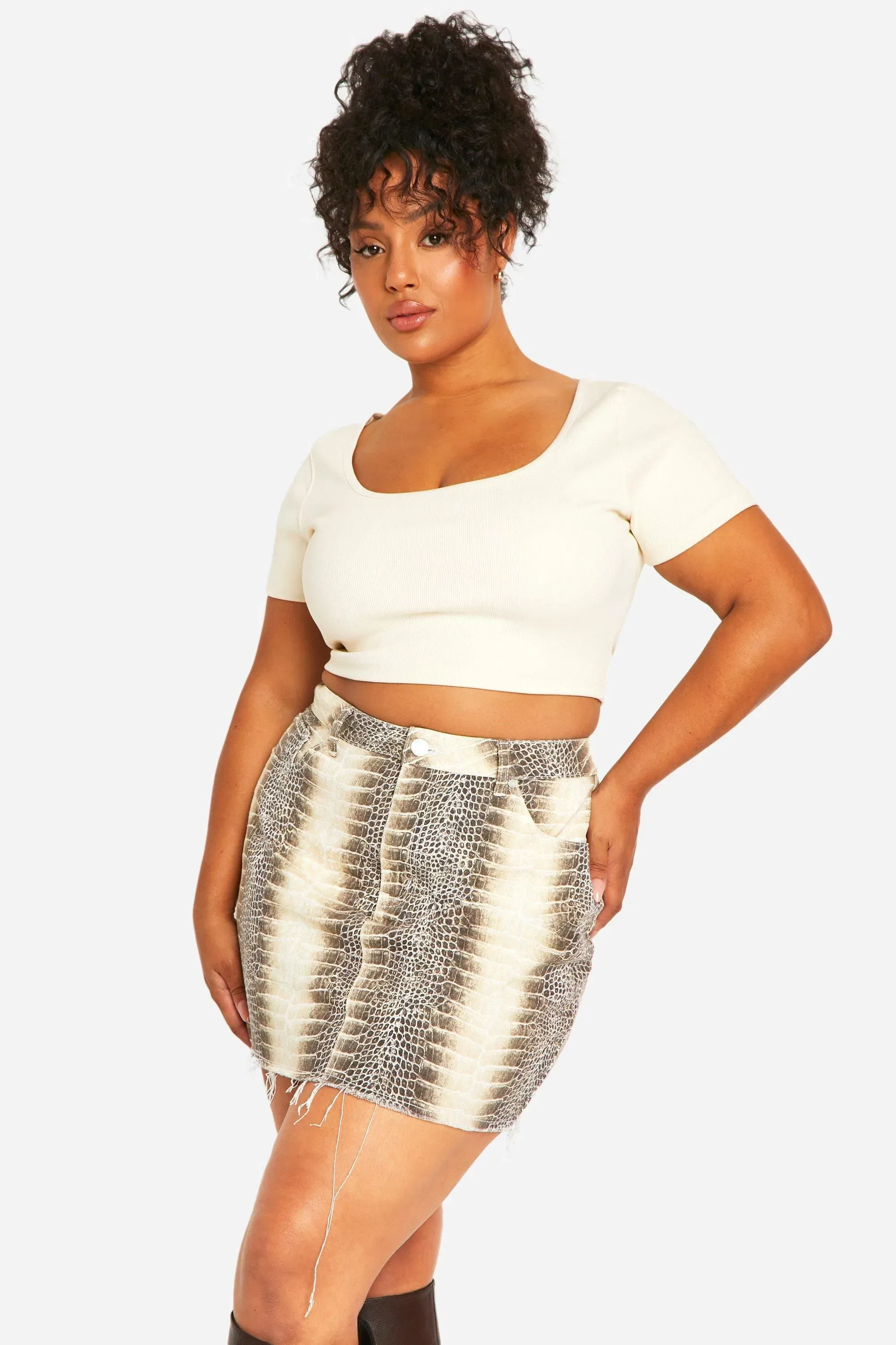 Plus Mock Croc Denim Mini Skirt