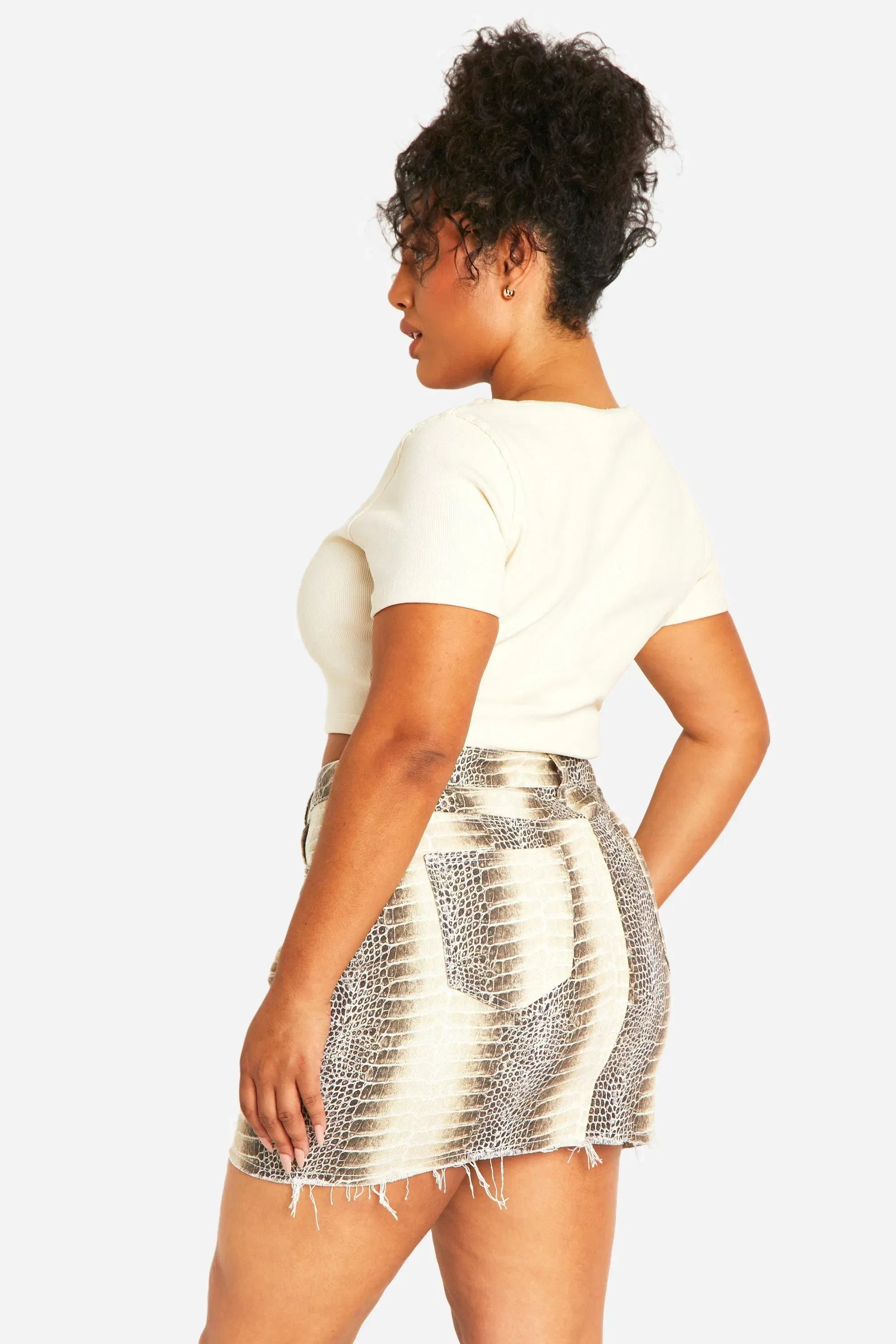 Plus Mock Croc Denim Mini Skirt