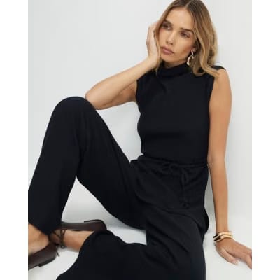 Black Texture Tie Top