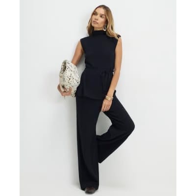 Black Texture Tie Top