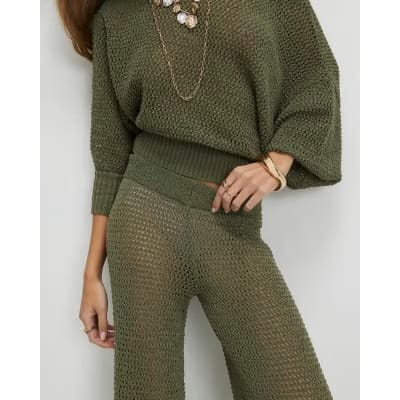 Khaki Open Stitch Knitted Trousers
