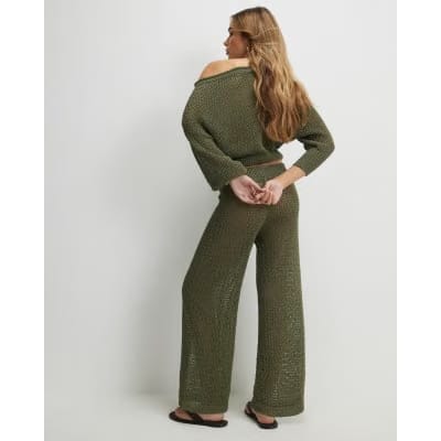 Khaki Open Stitch Knitted Trousers