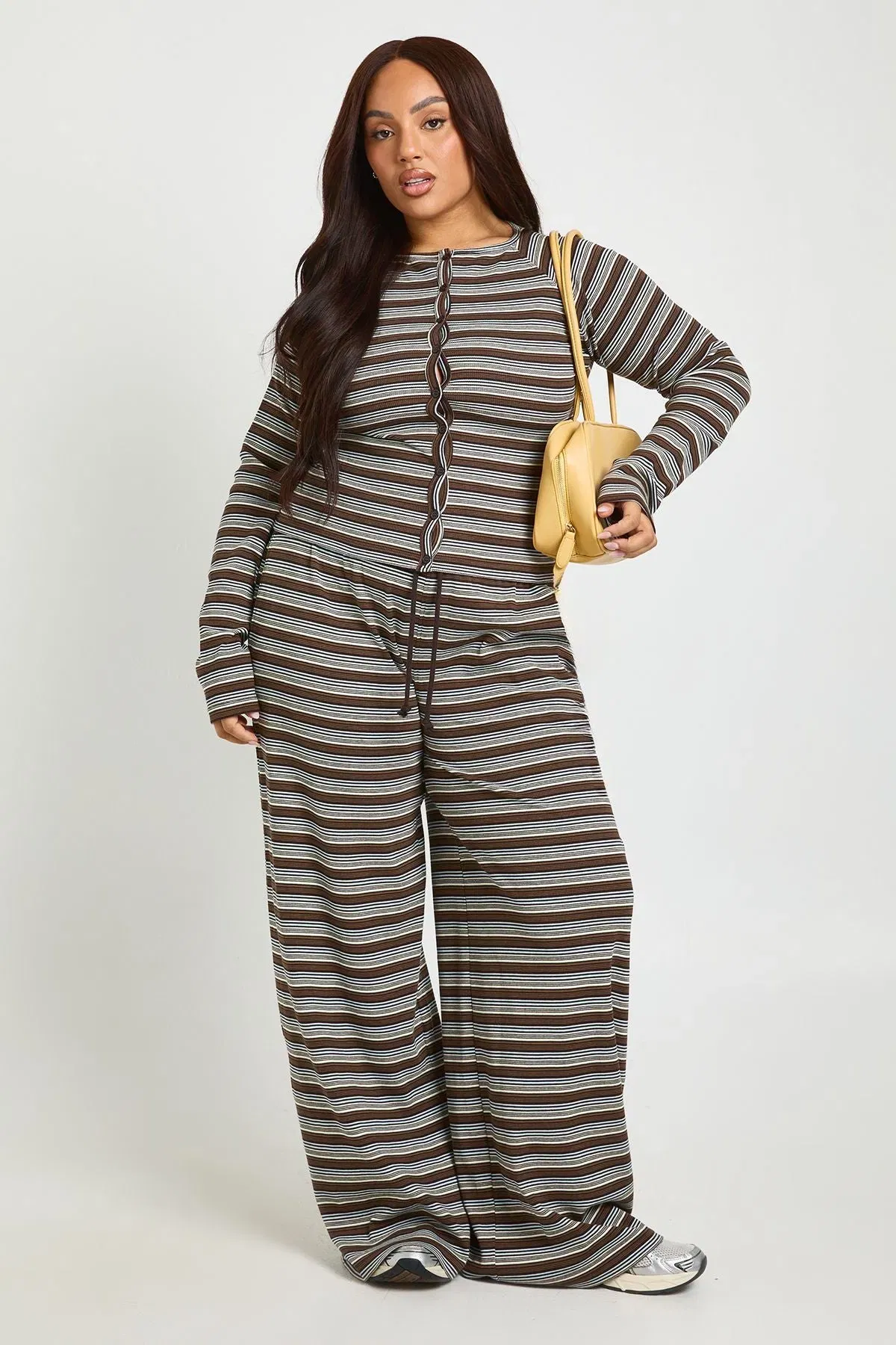 Plus Stripe Button Down Long Sleeve Top