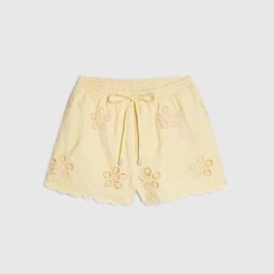 Yellow Embroidered Crochet Shorts
