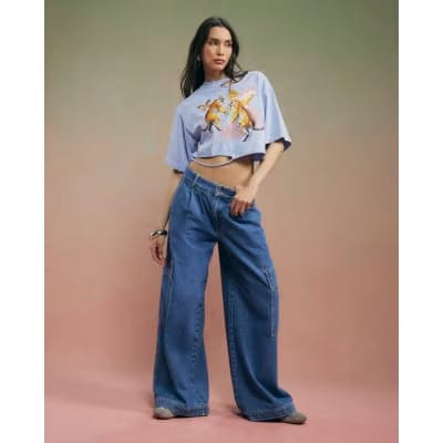 Blue Year Zero Tiger Graphic Crop T-Shirt