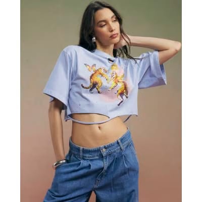 Blue Year Zero Tiger Graphic Crop T-Shirt