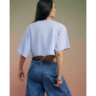 Blue Year Zero Tiger Graphic Crop T-Shirt