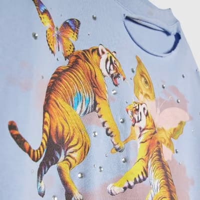Blue Year Zero Tiger Graphic Crop T-Shirt