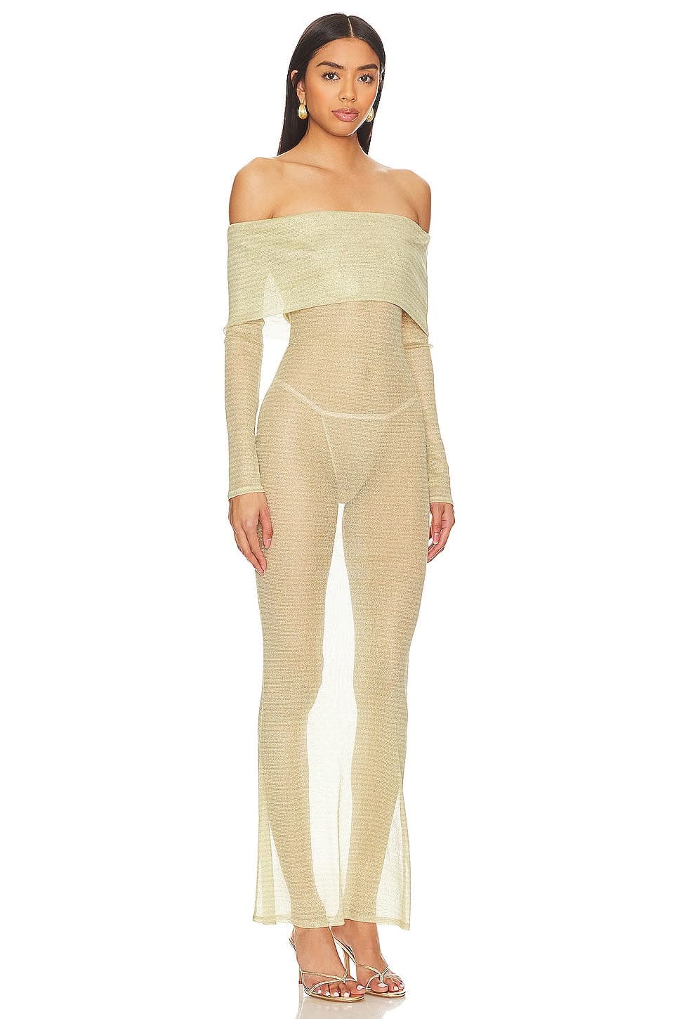 superdown Seraphina Off Shoulder Dress in Neutral Stripe