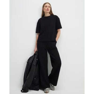Black Jacquard Short Sleeve Boxy T-shirt