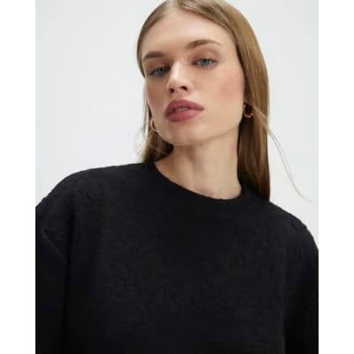 Black Jacquard Short Sleeve Boxy T-shirt