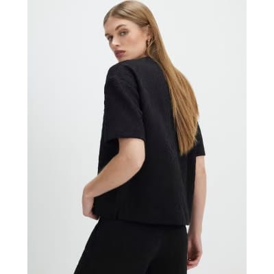 Black Jacquard Short Sleeve Boxy T-shirt