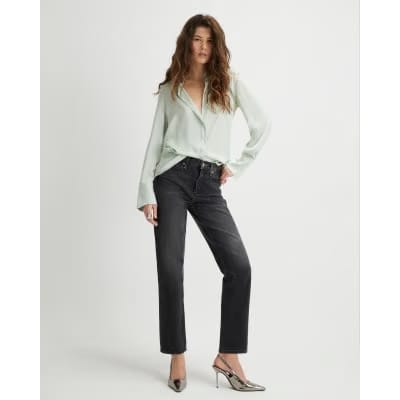 Green Satin Long Sleeve Slim Fit Shirt