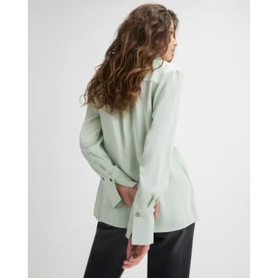 Green Satin Long Sleeve Slim Fit Shirt