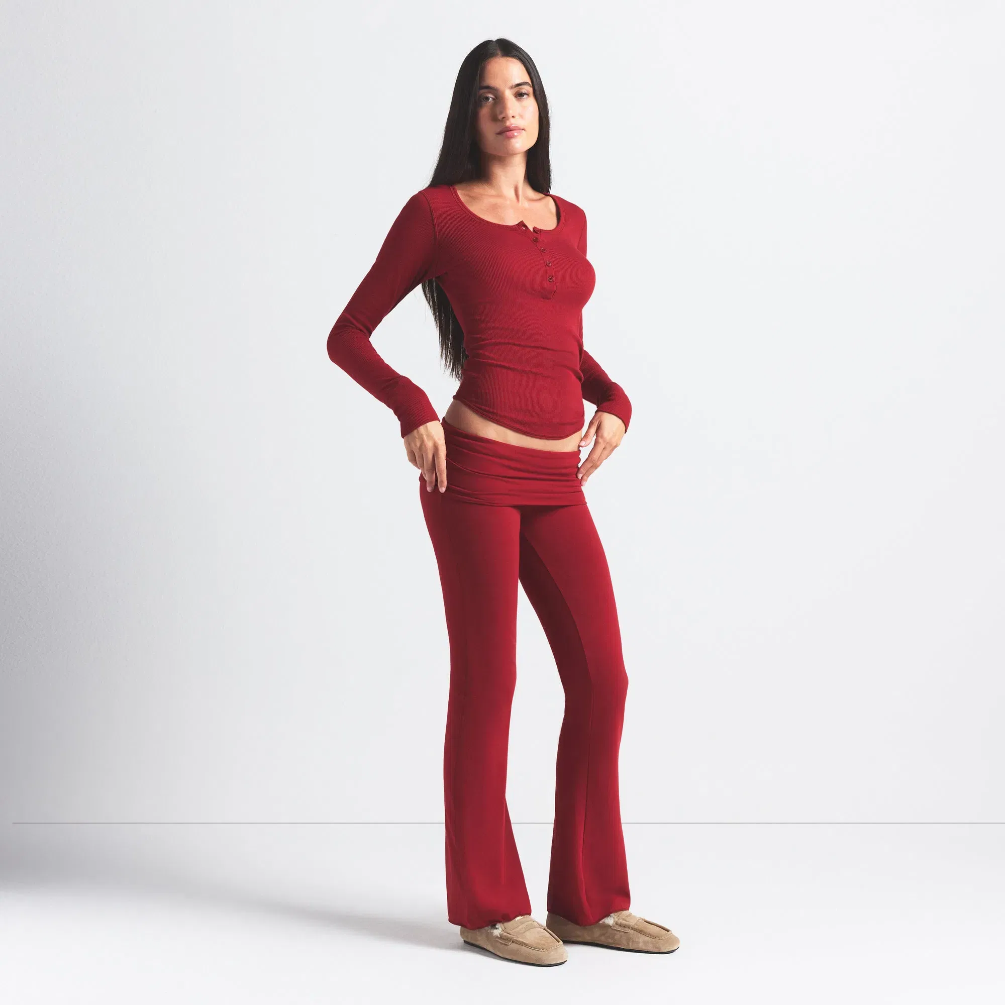 COTTON JERSEY FOLDOVER PANT | BRICK