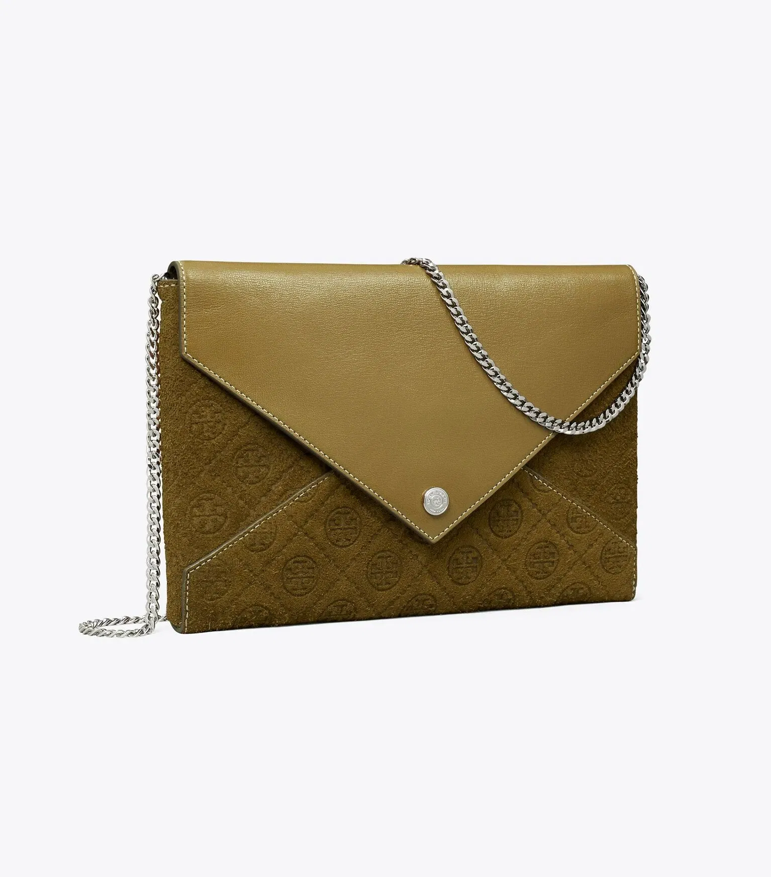 T Monogram Suede Envelope Chain Pouch