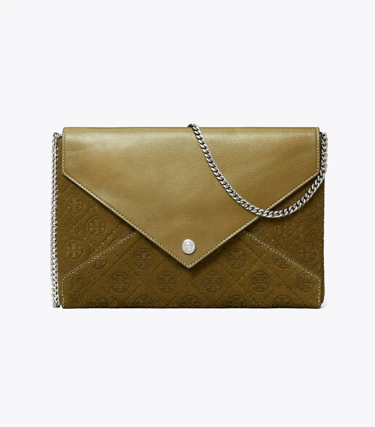 T Monogram Suede Envelope Chain Pouch