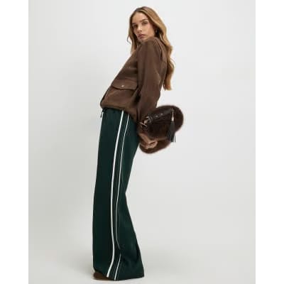 Green Side Stripe Drawstring Wide Leg Joggers