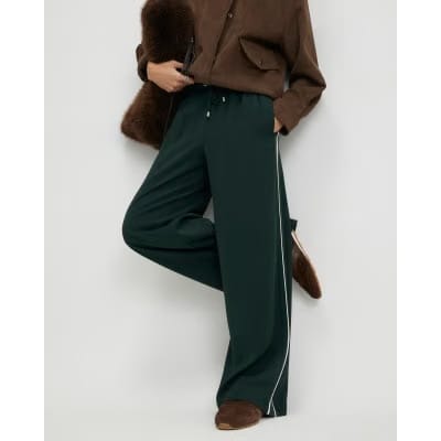 Green Side Stripe Drawstring Wide Leg Joggers